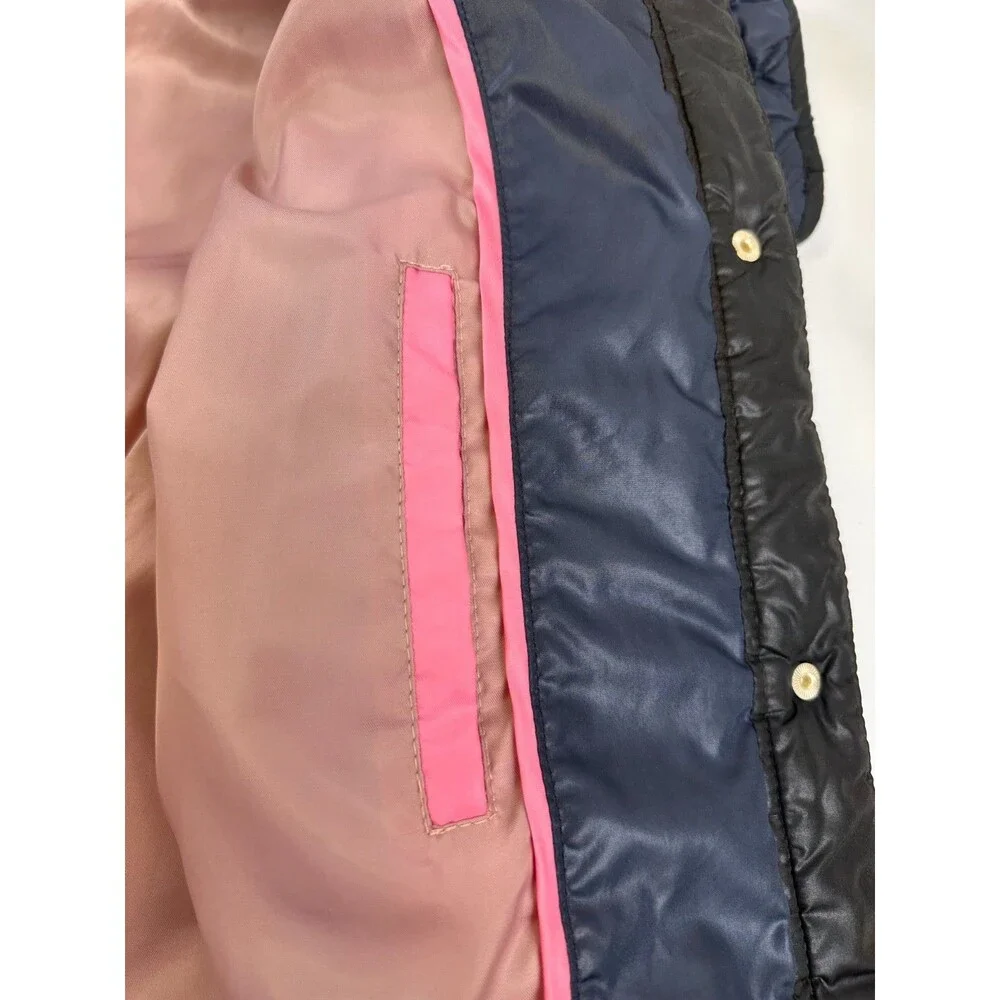 Kate Spade‎ Quilted Color Block Jacket Navy Black Snap Collarless Womens Large